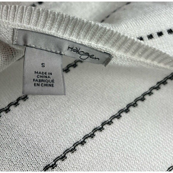 Halogen Sweater Cardigan Long Sleeve Button Back White Black Stripe Small Preppy - Picture 4 of 4